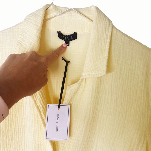 NWT 1. State Gauze Button Down Front Tie Butter Yellow Crop Small - Picture 5 of 7